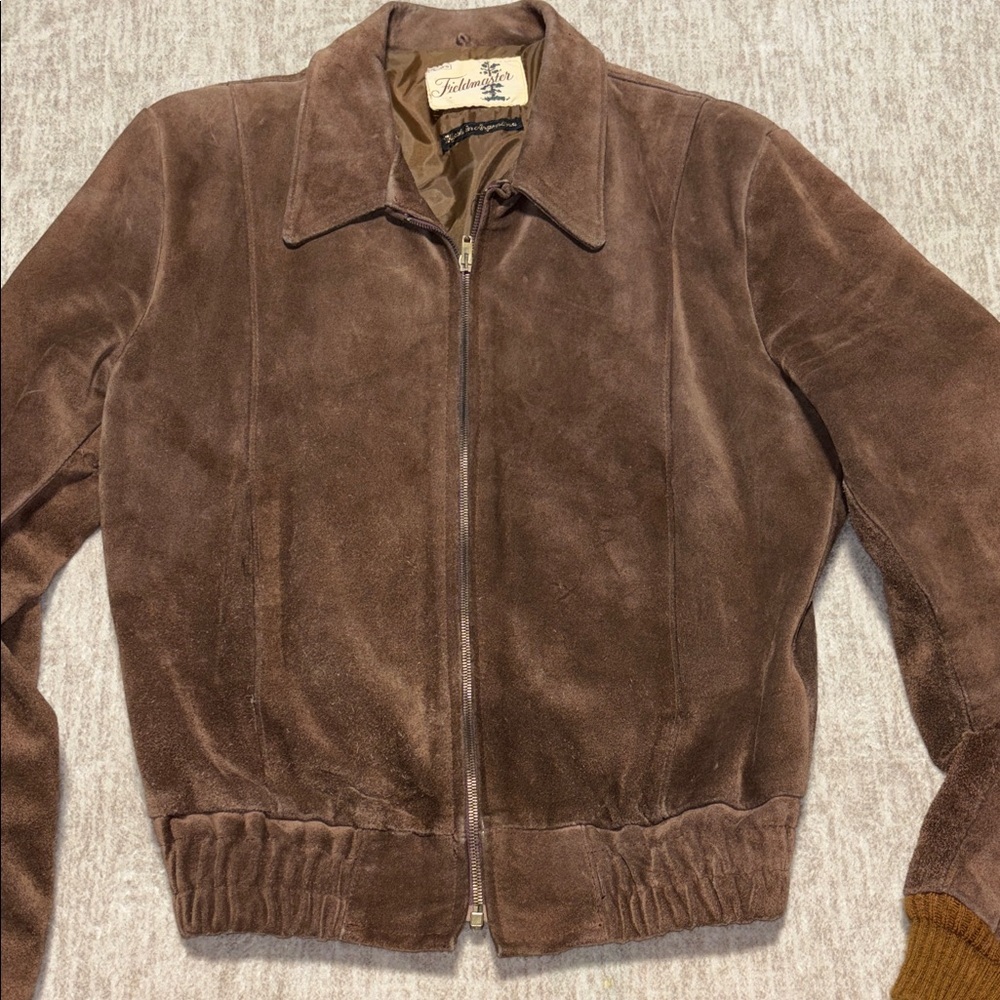 Vintage Men's Large Fieldmaster Suede Leather Brown Jacket Bomber style Sears